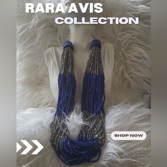 RaRa Avis Blue and Silver Layered Bead Necklace